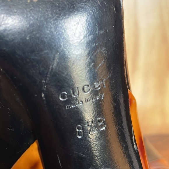 Gucci Vernice Tartaruga Peep Toe Animal Print Black Pump Heels, Size 8.5B - Picture 16 of 16